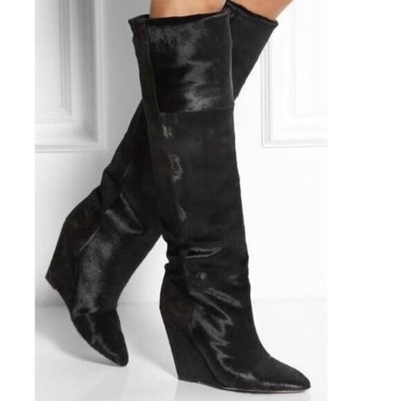 Isabel Marant Sheila Pony Hair Suede Tall Boots in Black 37 7 - Picture 1 of 13